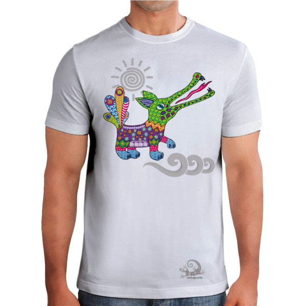 camiseta alebrije cocodrilo hombre blanco modelo frente