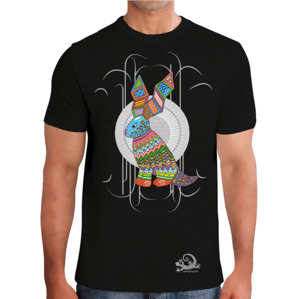 camiseta alebrije conejo hombre negro modelo frente