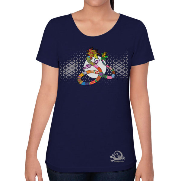 camiseta alebrije serpiente mujer azul modelo frente