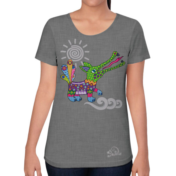 camiseta alebrije cocodrilo mujer gris modelo frente