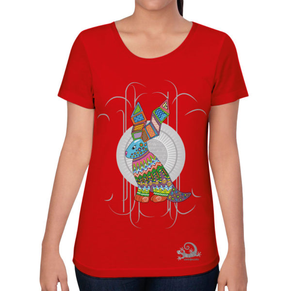 camiseta alebrije conejo mujer rojo modelo frente