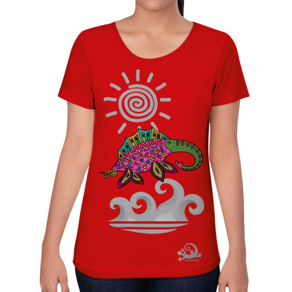 camiseta alebrije elefante marino mujer rojo modelo frente